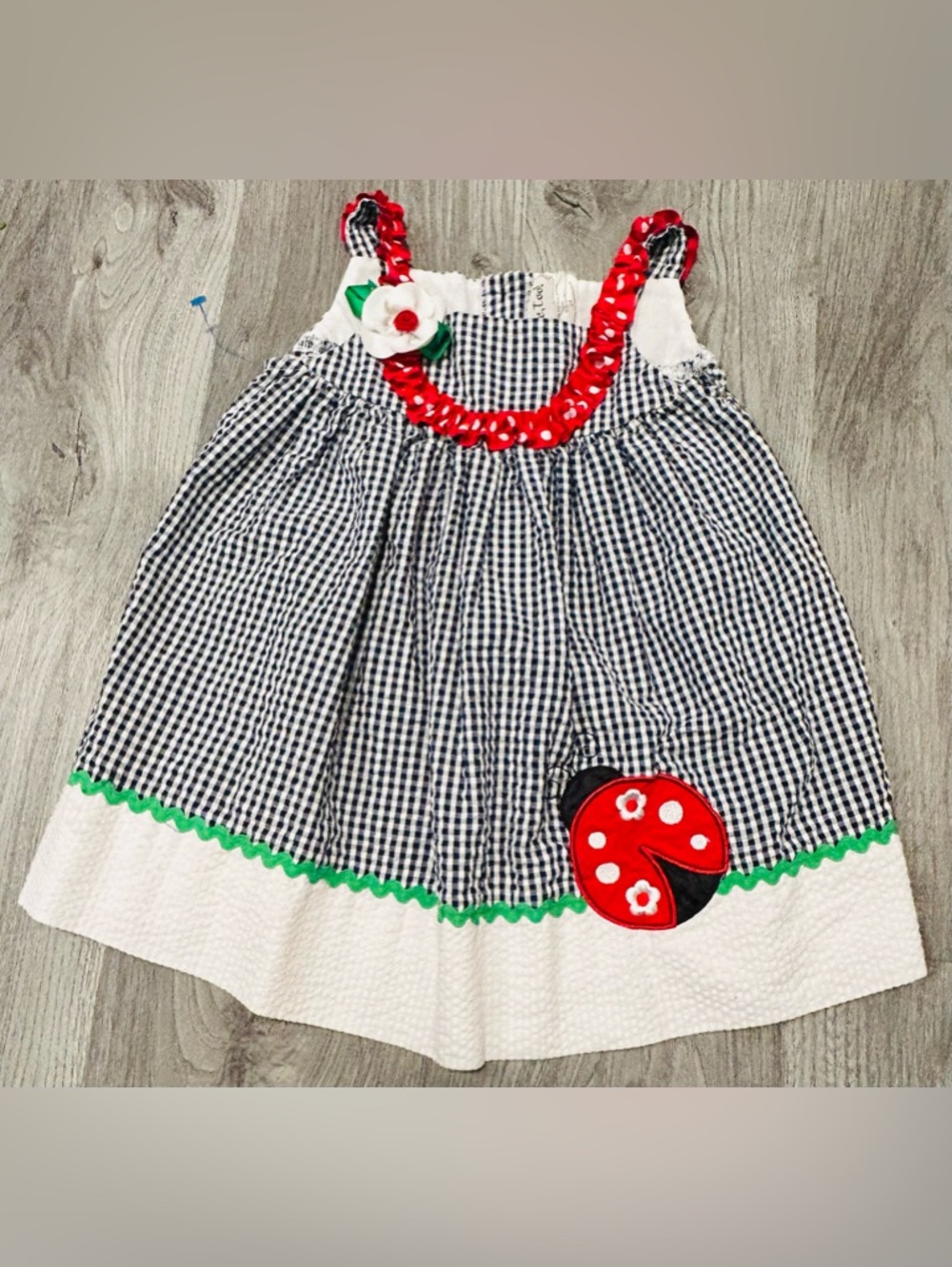 Rare Too 2T Gingham Ladybug Sundress with Red Accents